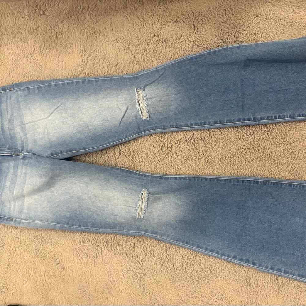 YMI Blue flared Jeans with Distressed Details